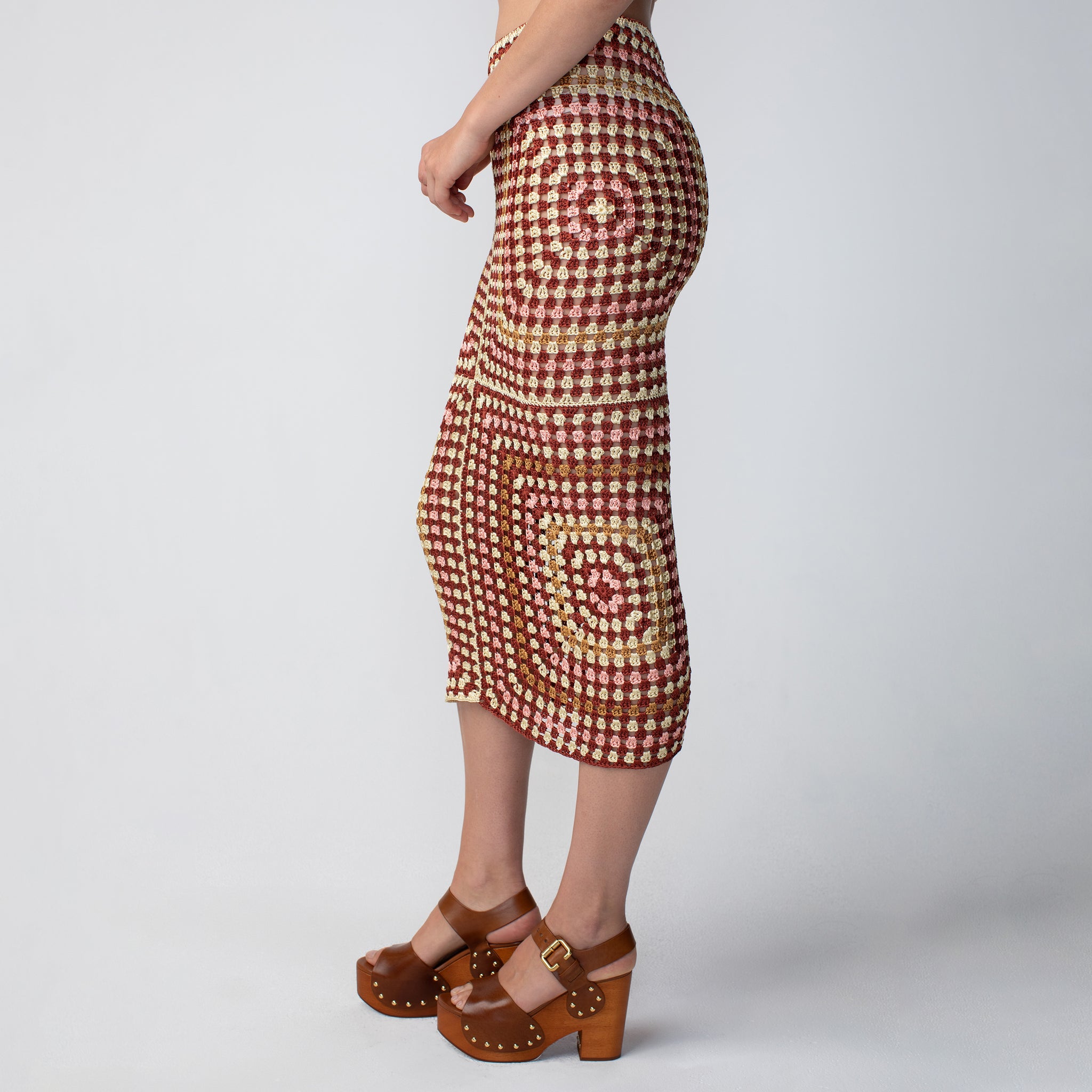 【I AM MARI】Birdia Quilted Jacquard Banding Long Skirt Flared Midi Skirt in 3D Jacquard