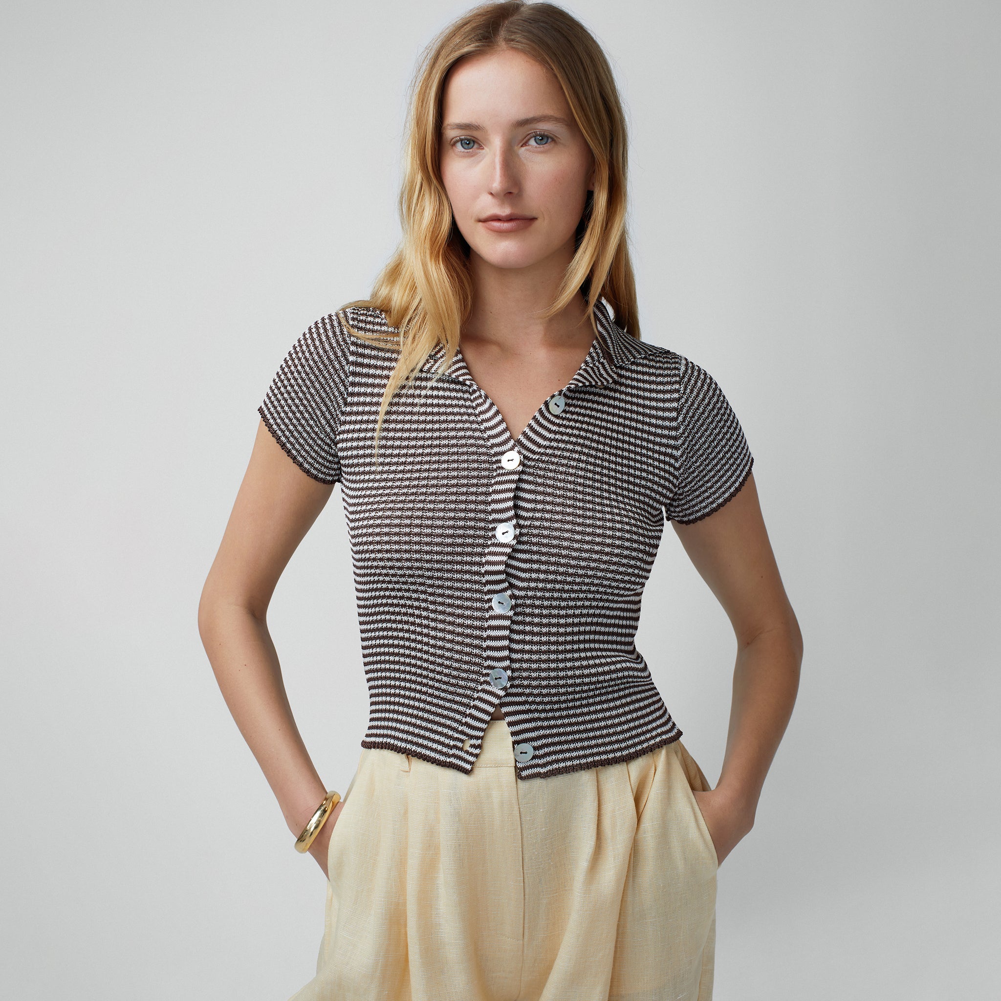 Micro Stripe Short Sleeve Cardigan – Calle Del Mar