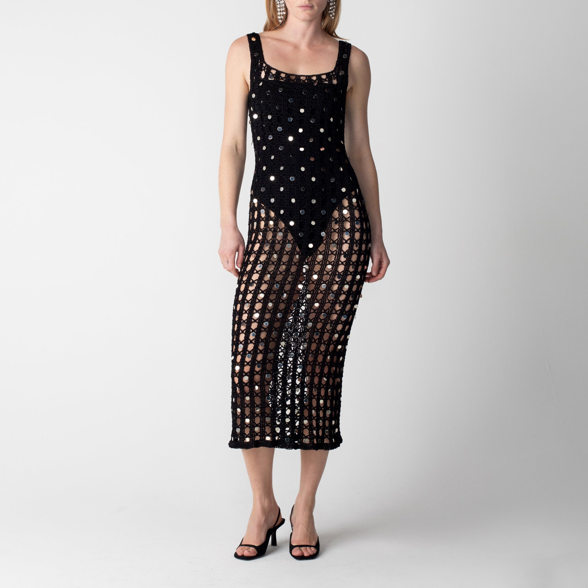 embellished crochet dress America & Beyond Women's Shell Embellished Couture Crochet Dress