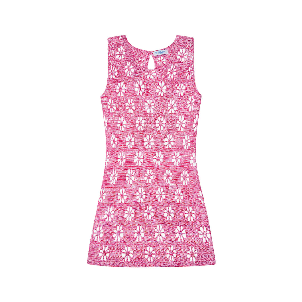 Floral Crochet Mini Dress Guava / S Floral Crochet Mini Dress Guava / S