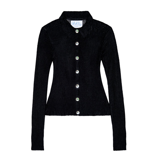★BORN SLIPPY★ Cloudy Ribbed ShortSleeve Cardigan Black black_longcardi_1f1a8142-54ae-